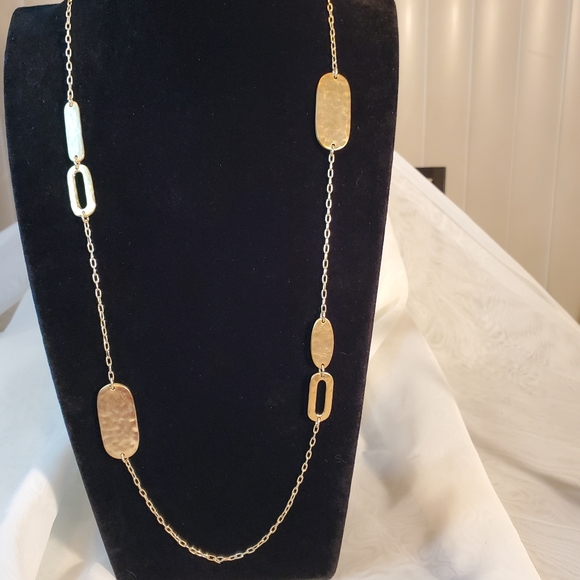 Chico's Jewelry - GEOMETRIC GOLD TONE LONG HAMMERED NECKLACE  42"